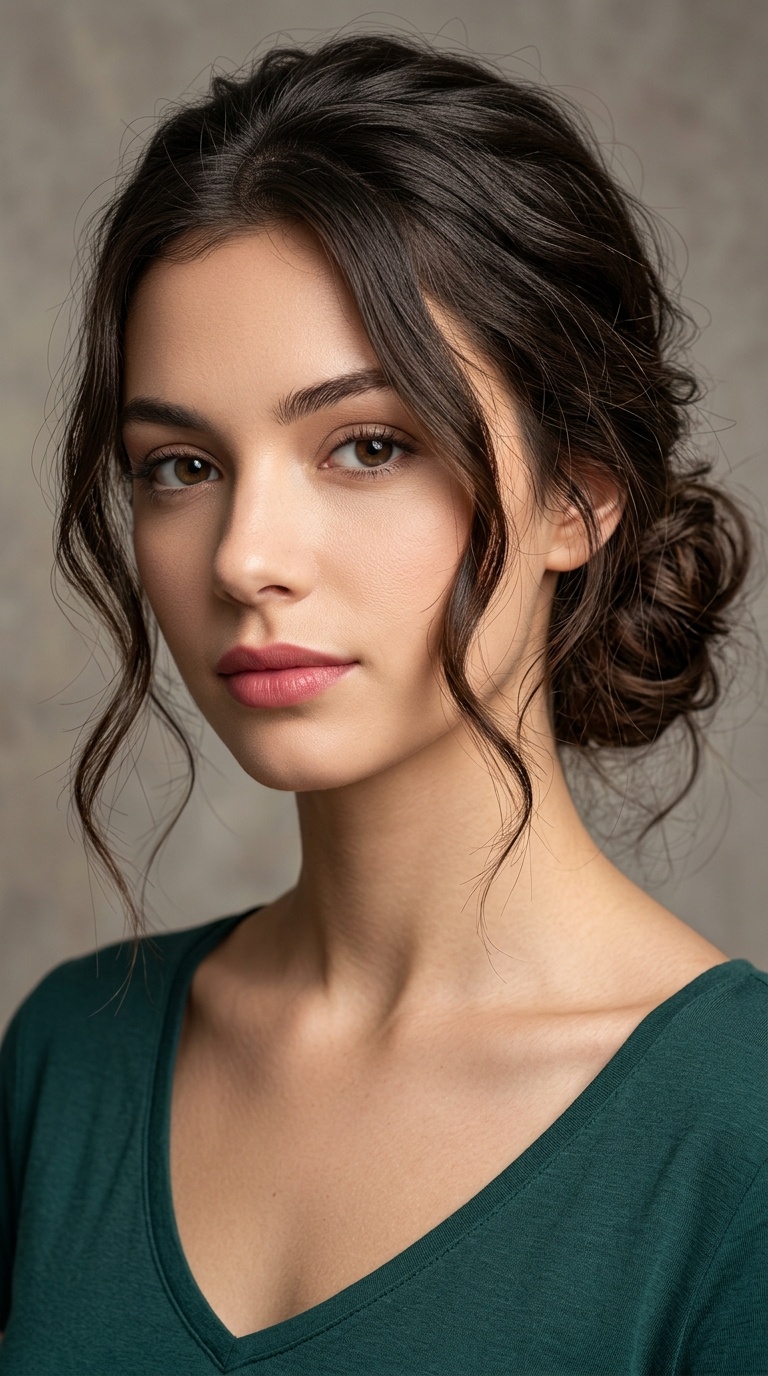 Messy Low Bun with Face-Framing Tendrils