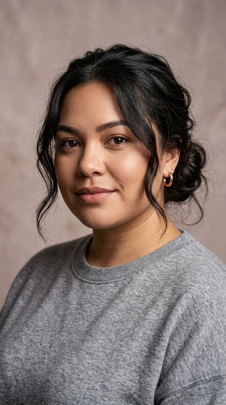 Messy Low Bun with Face-Framing Tendrils