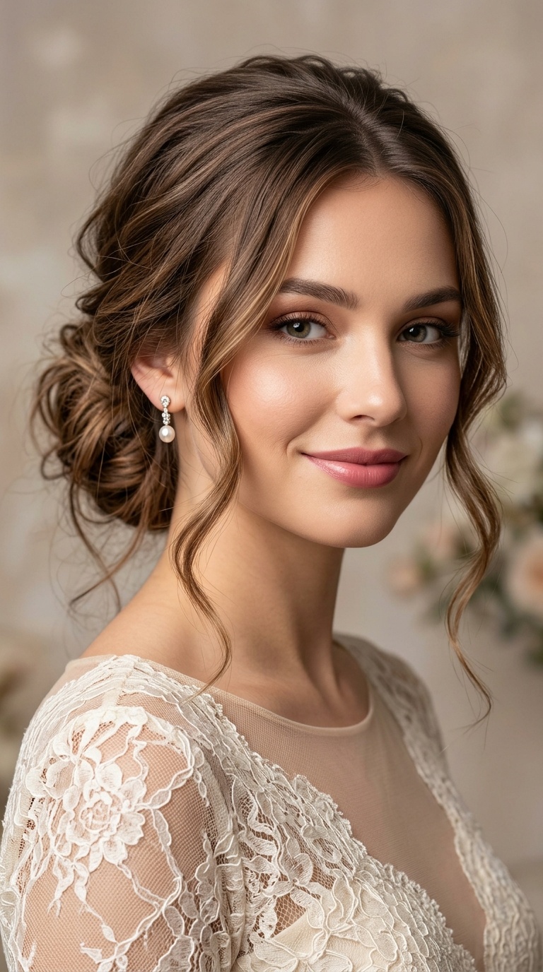 Messy Low Bun with Face-Framing Waves