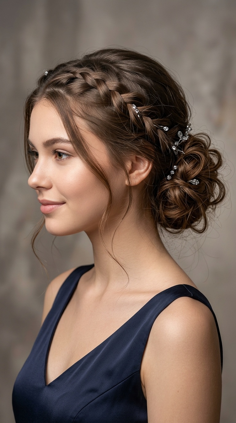 Messy Low Bun with French Braids