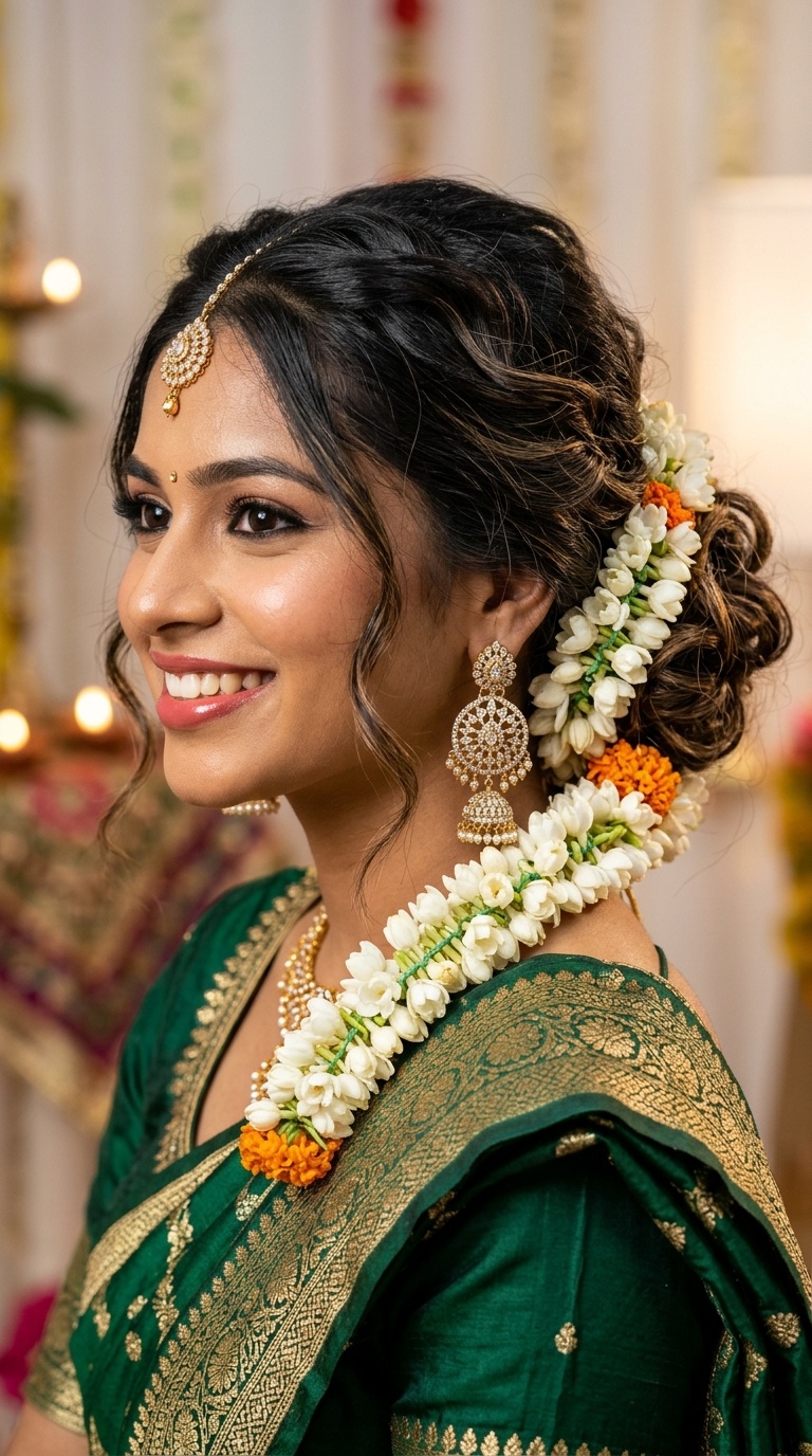 Messy Low Bun with Fresh Gajra