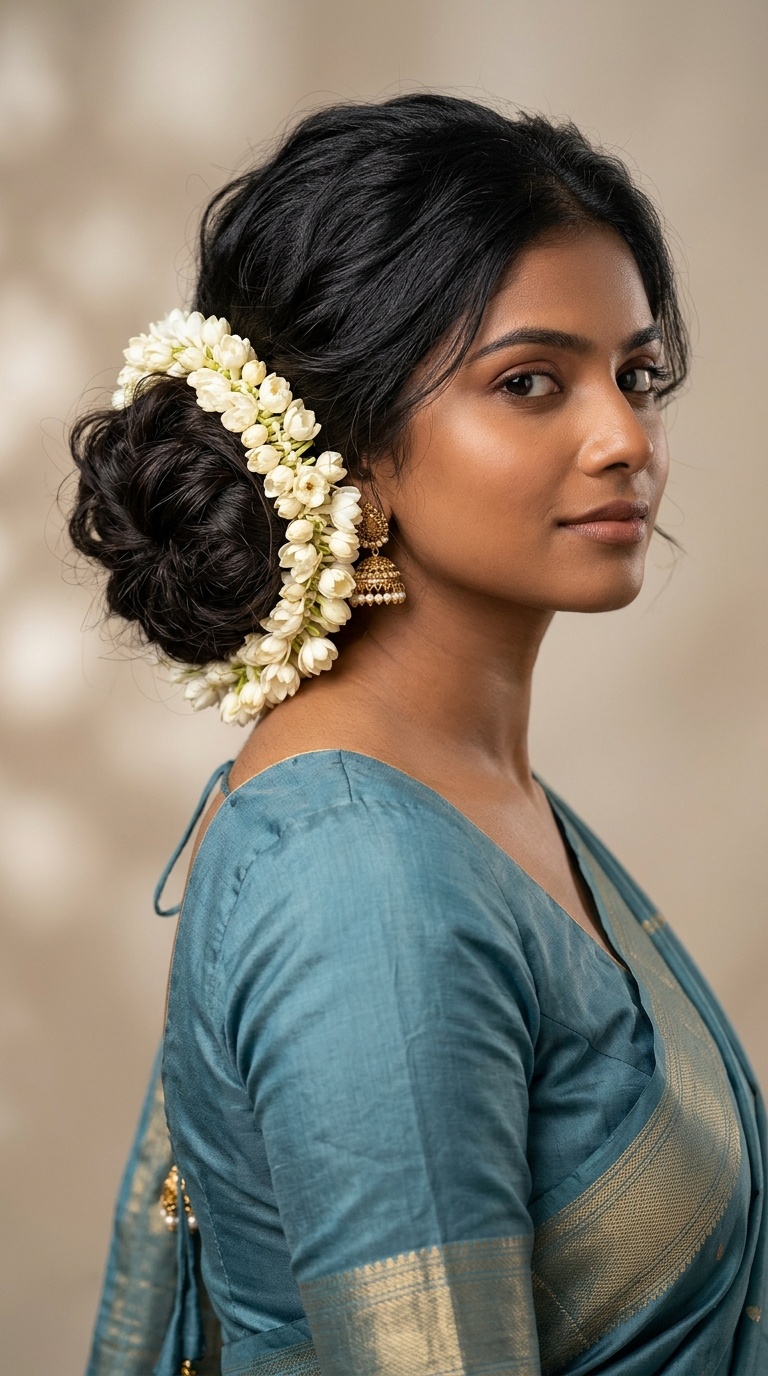 Messy Low Bun with Jasmine Gajra