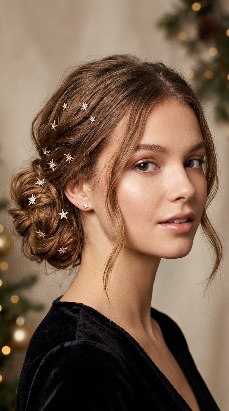 Messy Low Bun with Star Pins