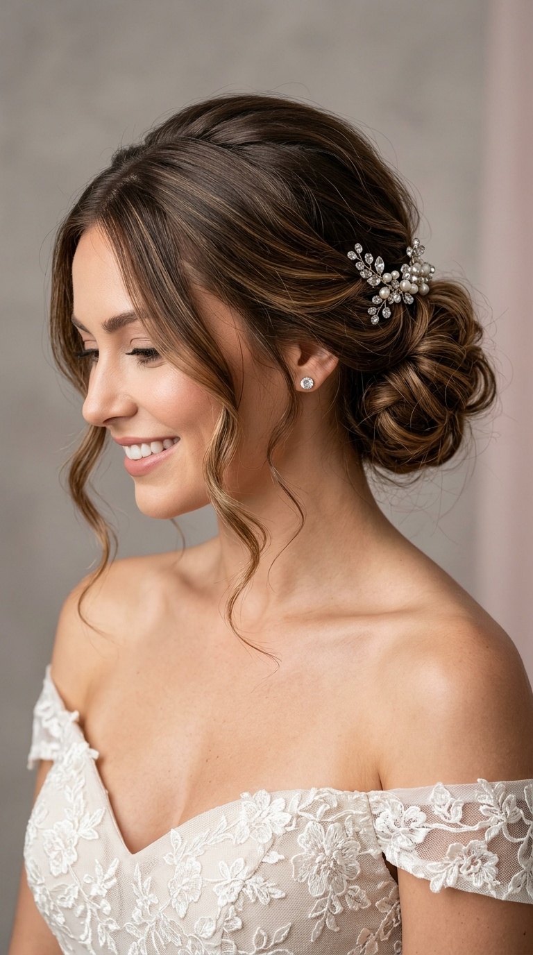 Messy Low Bun with Tendrils