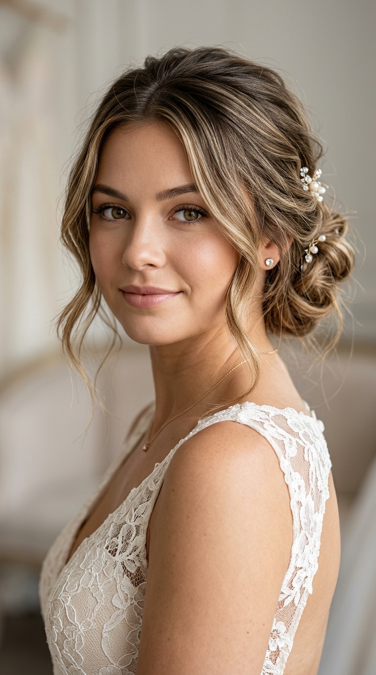 Messy Low Chignon with Tapered Face-Framing