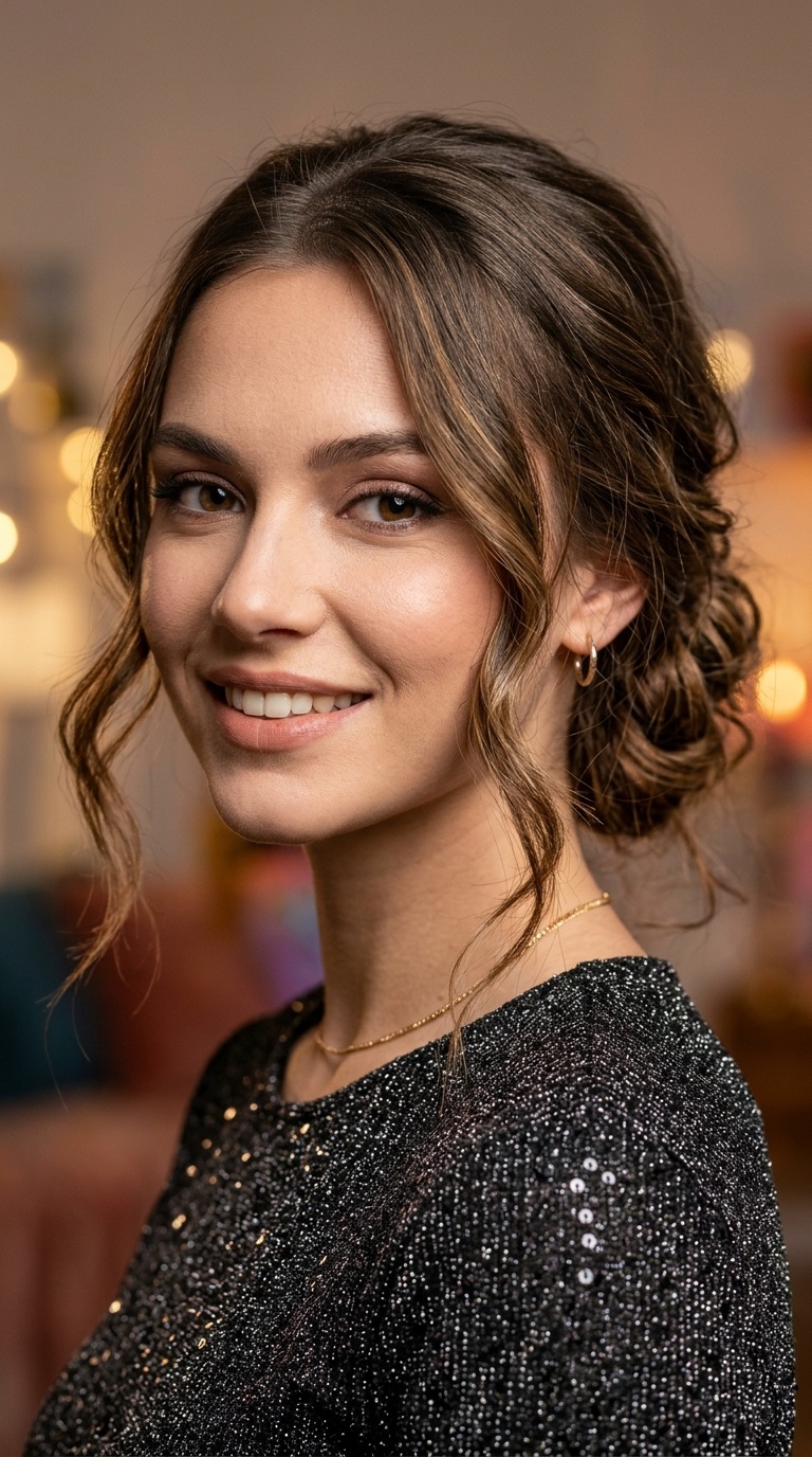 Messy Low Chignon with Tendrils