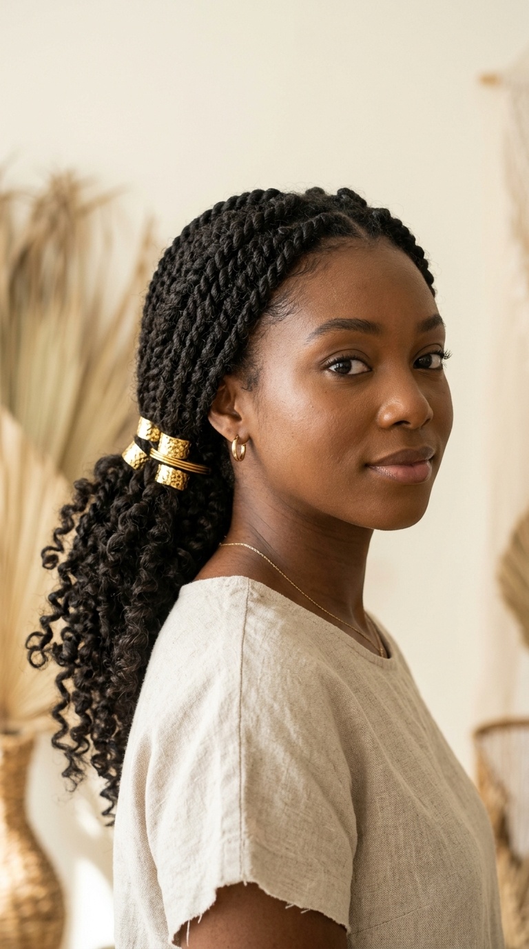 Messy Low Ponytail with Gold Cuffs