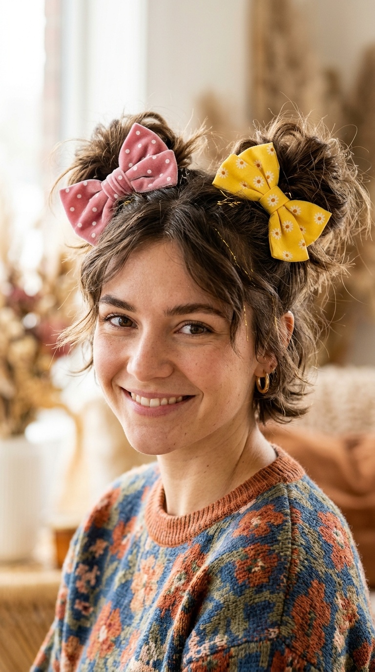 Messy Pigtail Buns with Oversized Bow Clips