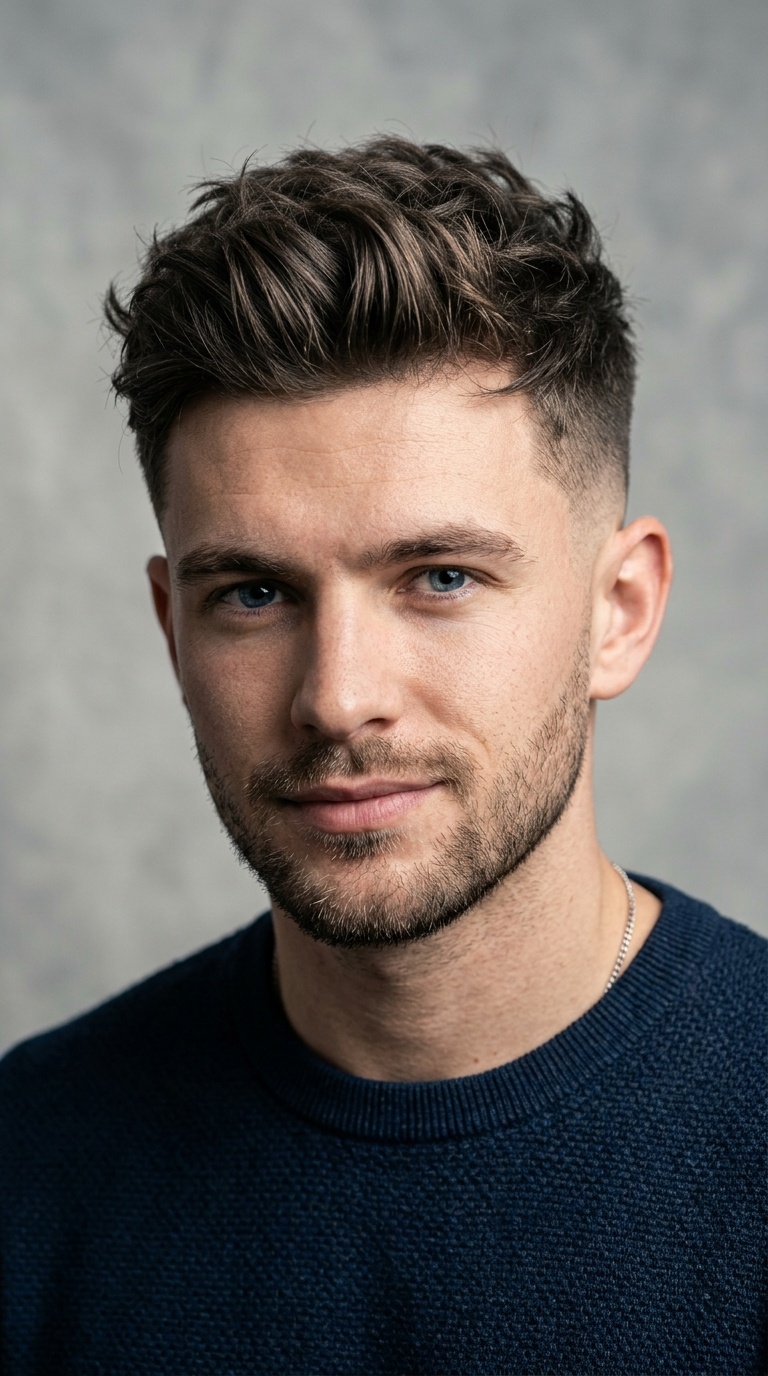 Messy Quiff with Mid Fade