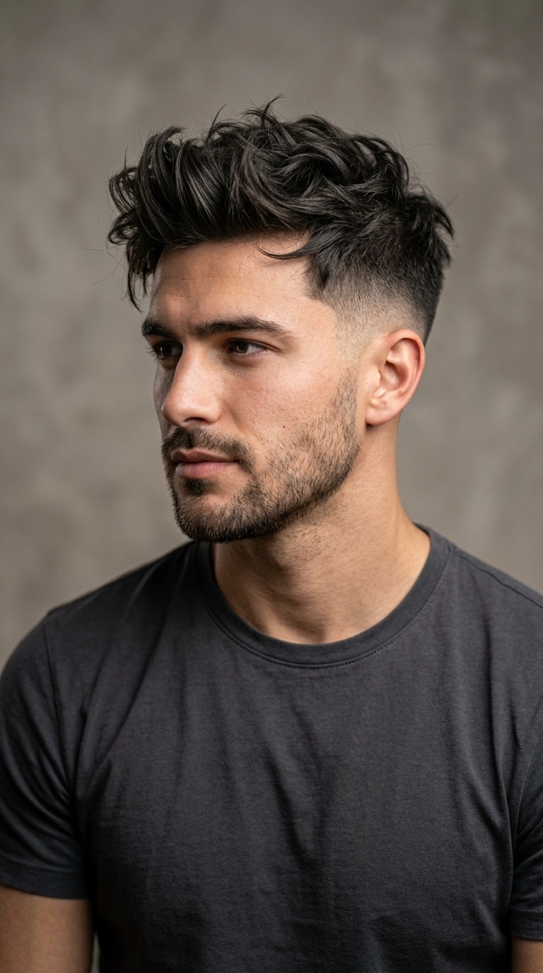 Messy Quiff with Taper Fade