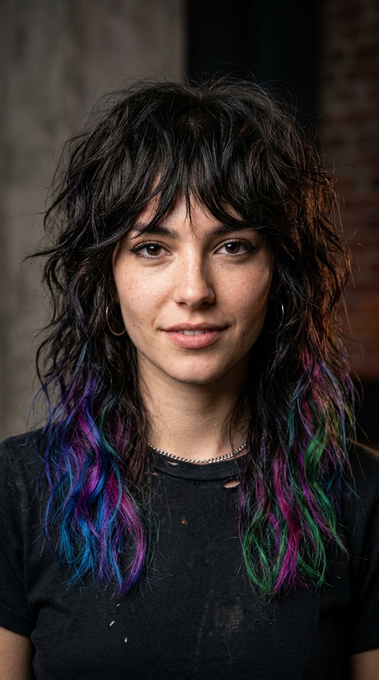 Messy Shag with Colored Tips