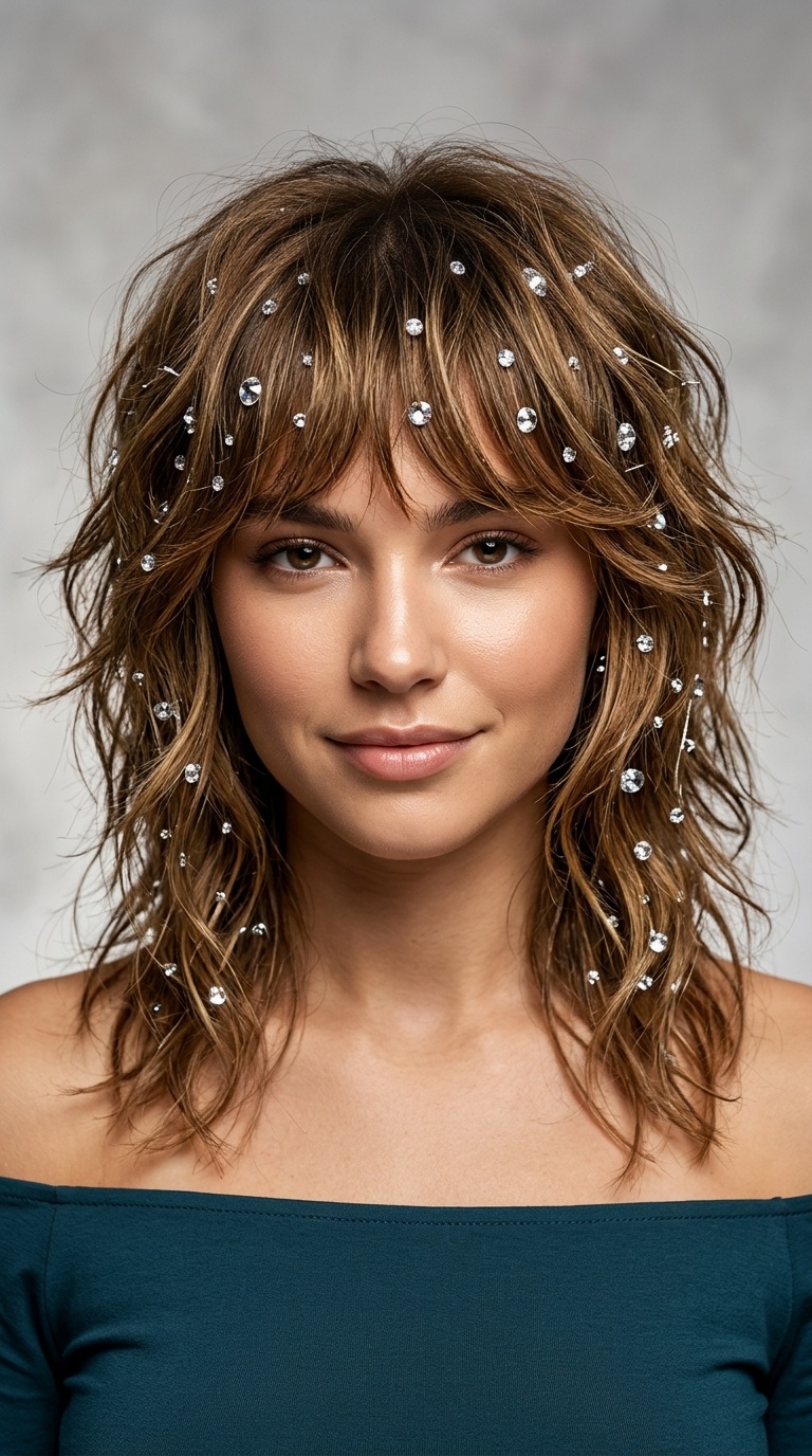 Messy Shag with Scattered Rhinestones