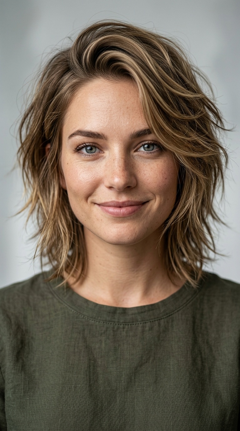Messy Shag with Side Part