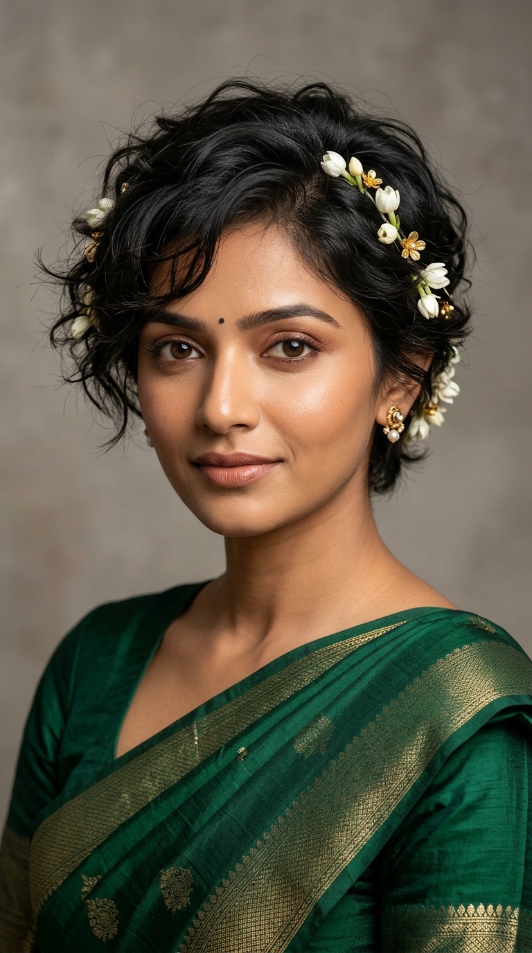 Messy Short Pixie with Flower Accents
