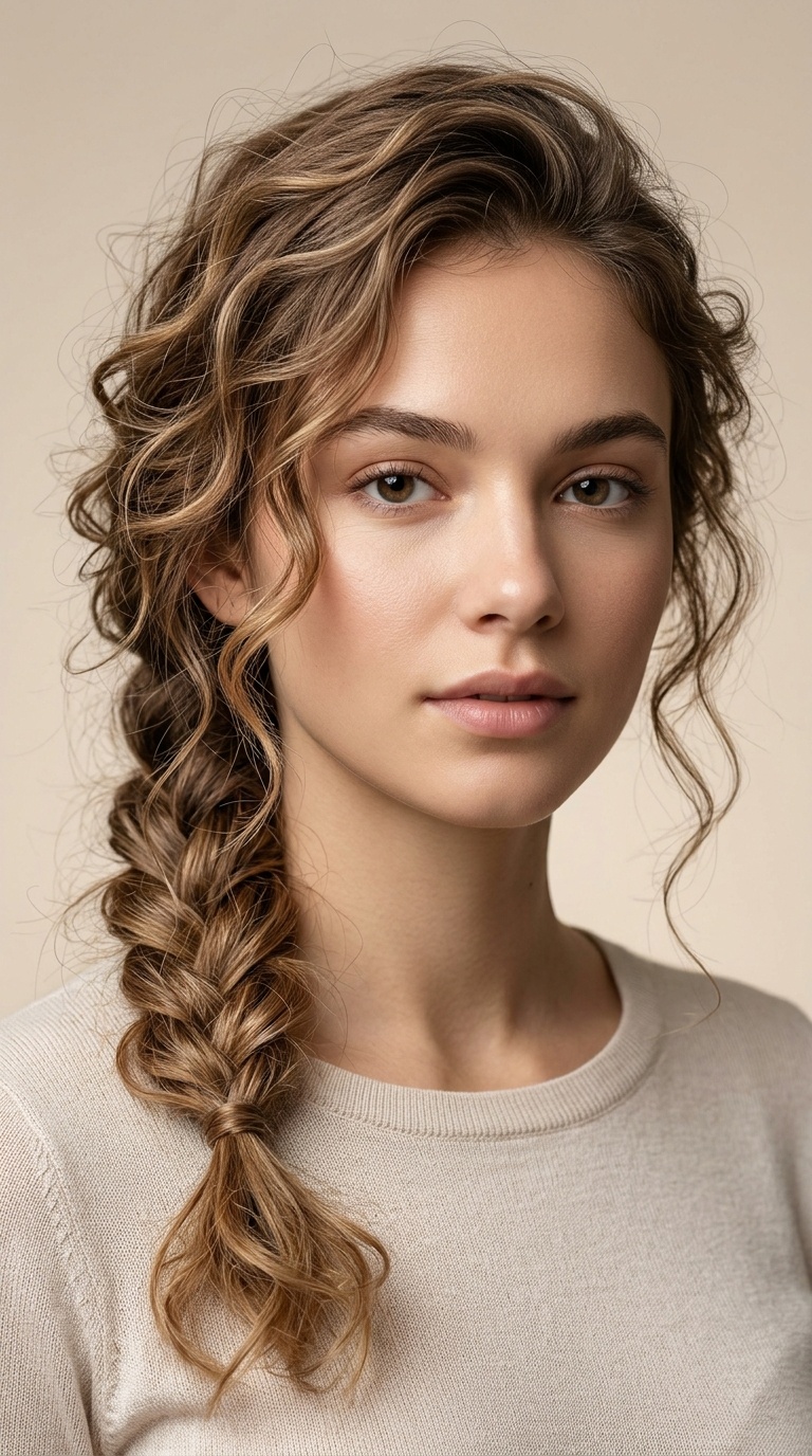 Messy Side Braid with Face-Framing Curls