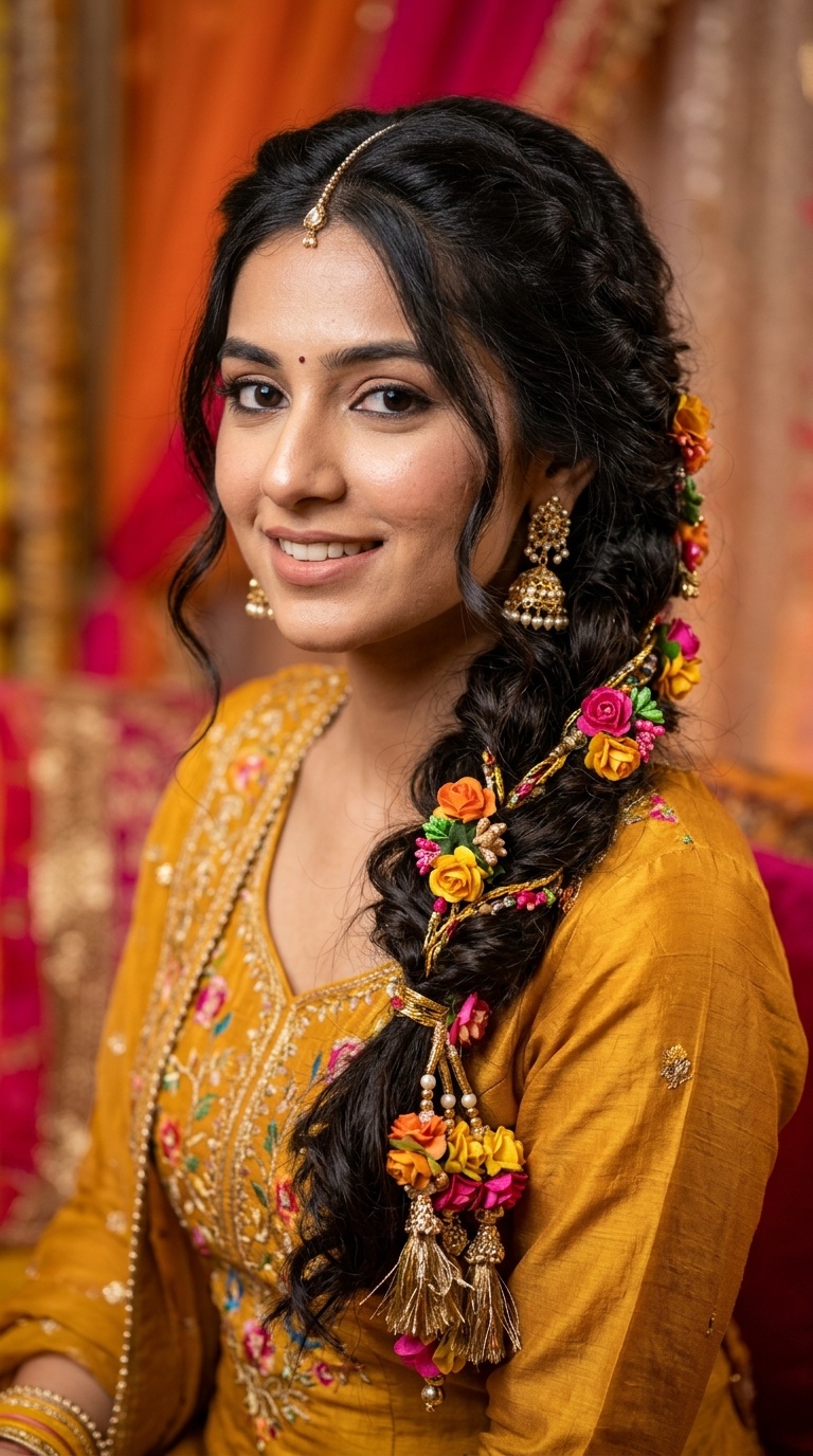 Messy Side Braid with Floral Paranda