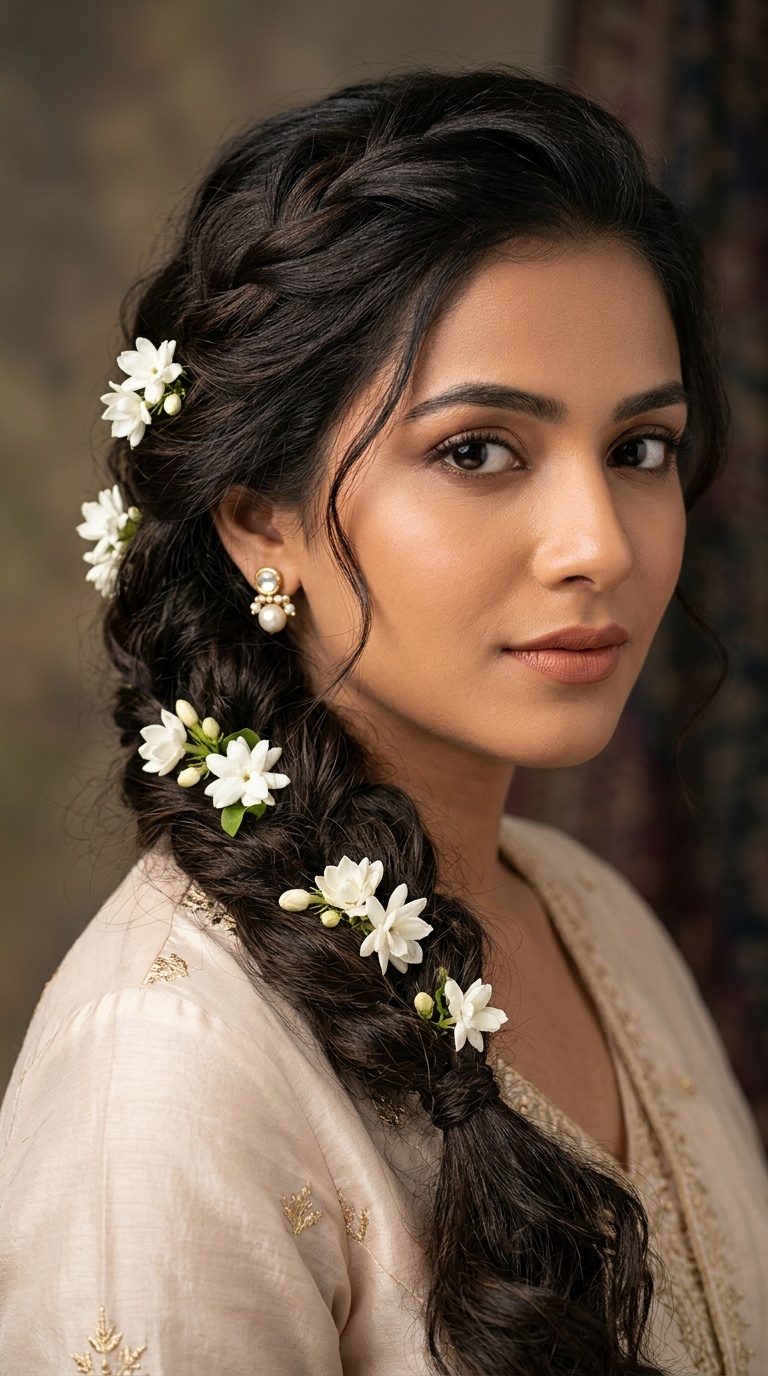 Messy Side Braid with Fresh Jasmine
