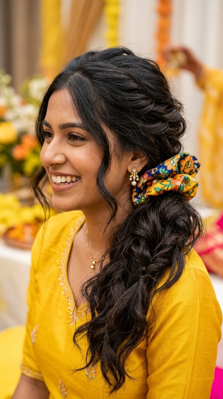 Messy Side Pony with Floral Scrunchie