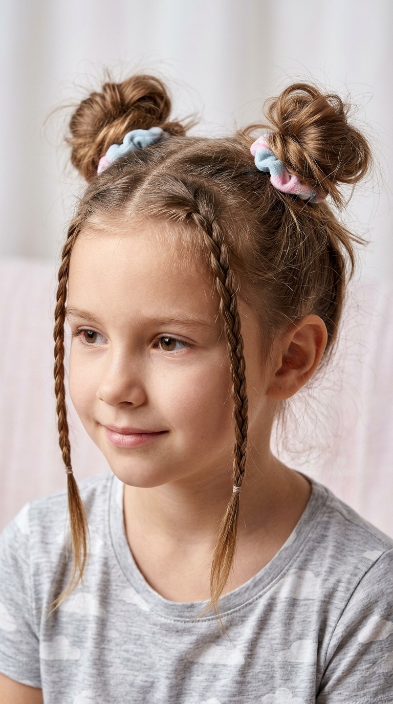 Messy Space Buns with Face-Framing Braids