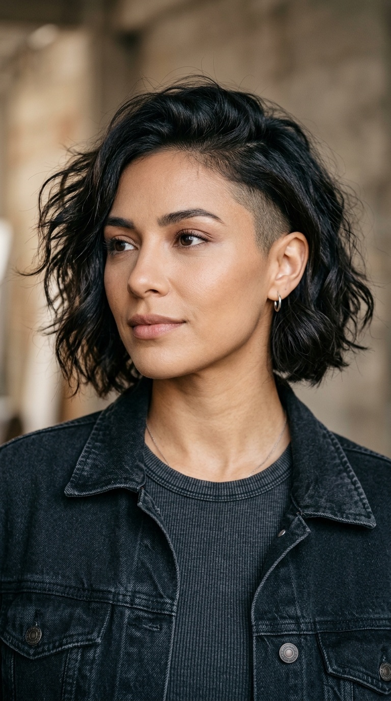 Messy Textured Bob with Temple Shave