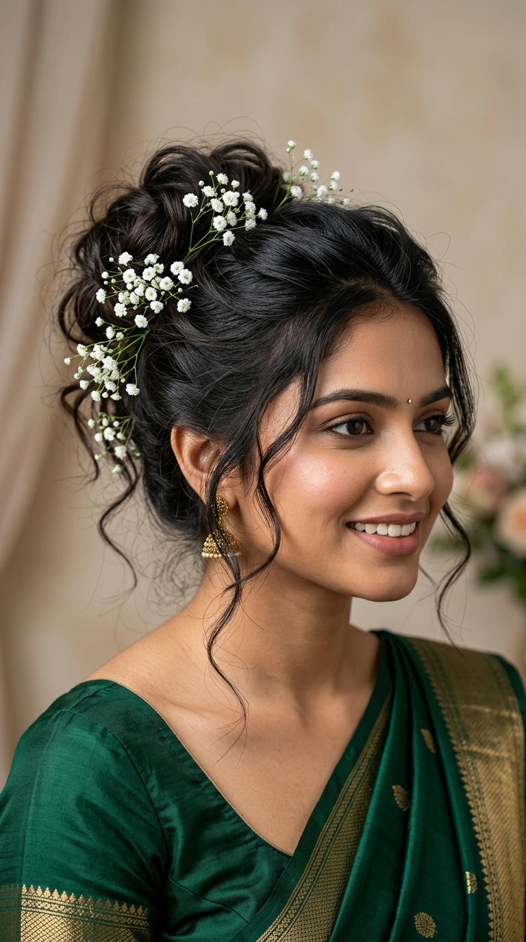 Messy Textured Bun with Baby’s Breath