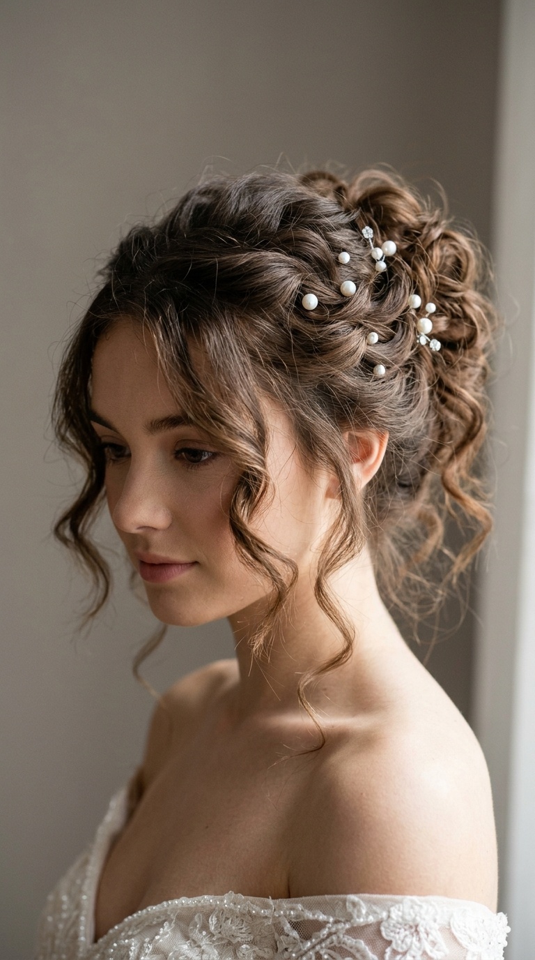 Messy Textured Updo with Pearl Pins