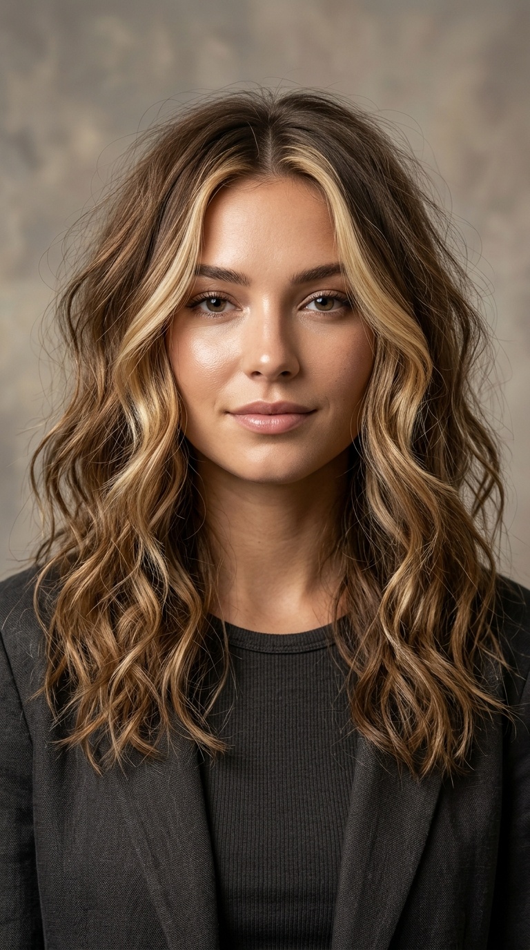 Messy Textured Waves with Money Piece
