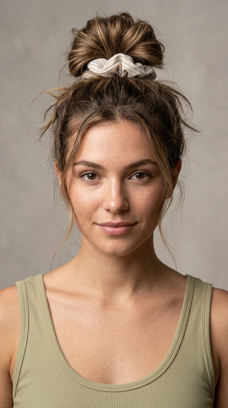 Messy Top Knot with a Scrunchie
