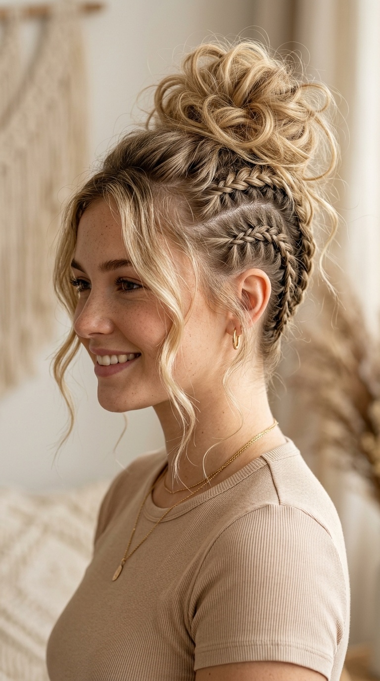Messy Top Knot with Braided Undercut