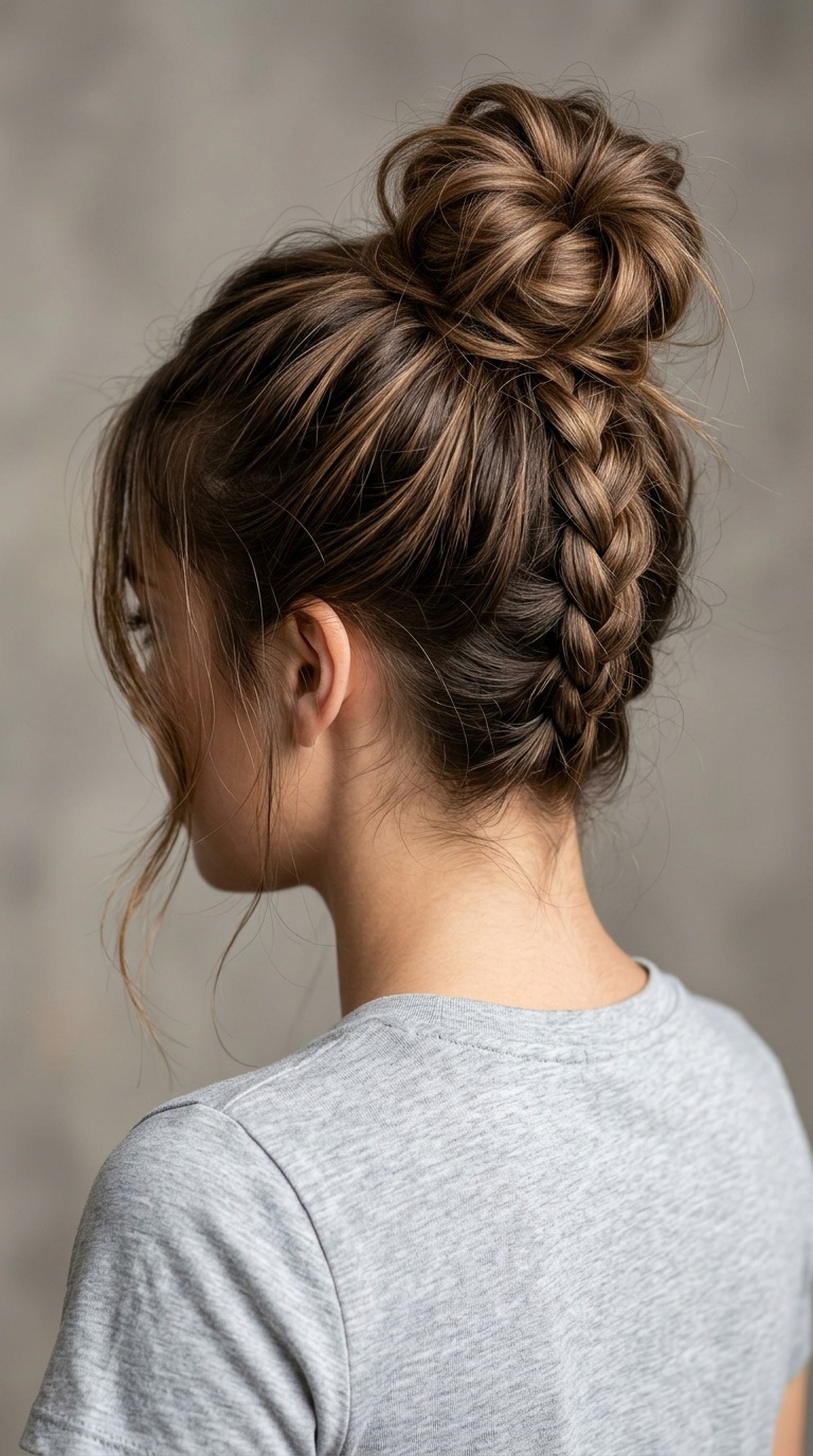Messy Top Knot with Braided Underside