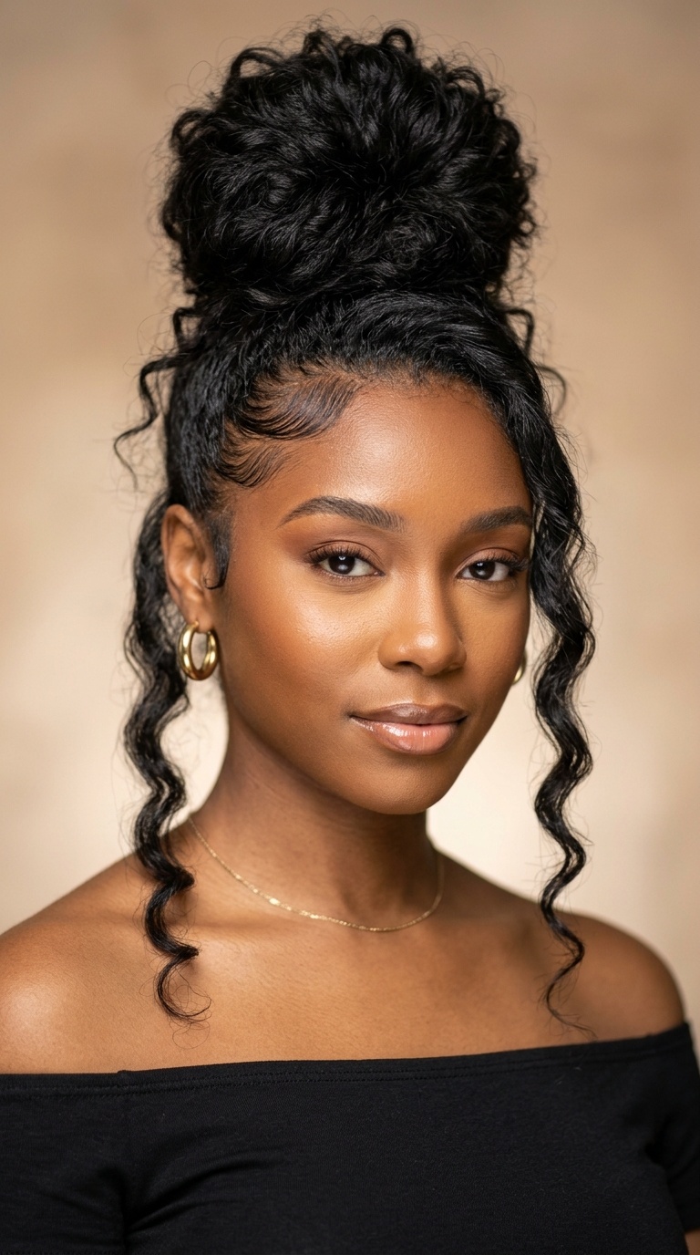 Messy Top Knot with Face-Framing Waves