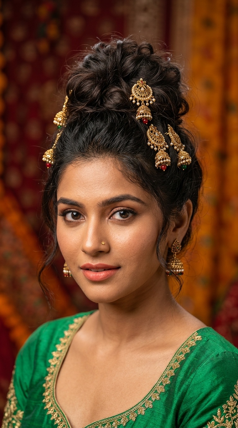 Messy Top Knot with Jhumka Clips