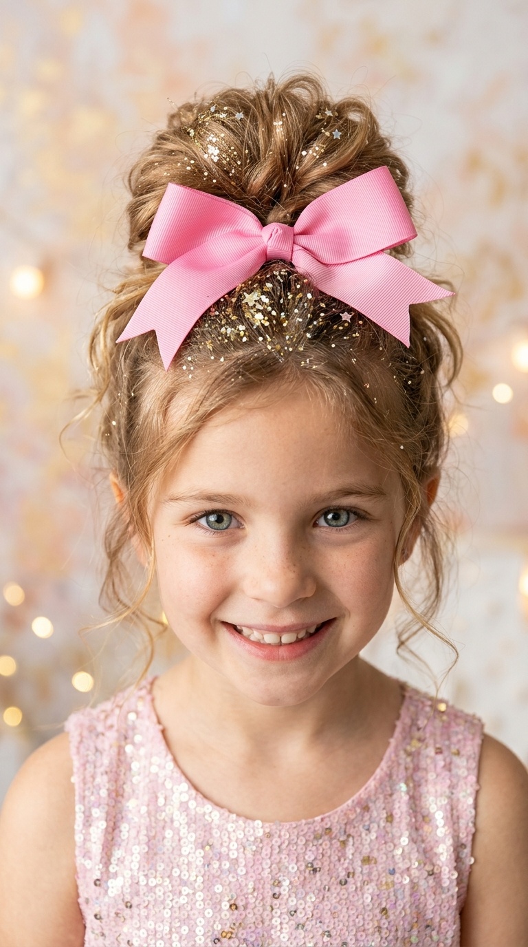 Messy Top Knot with Oversized Bow and Fairy Dust