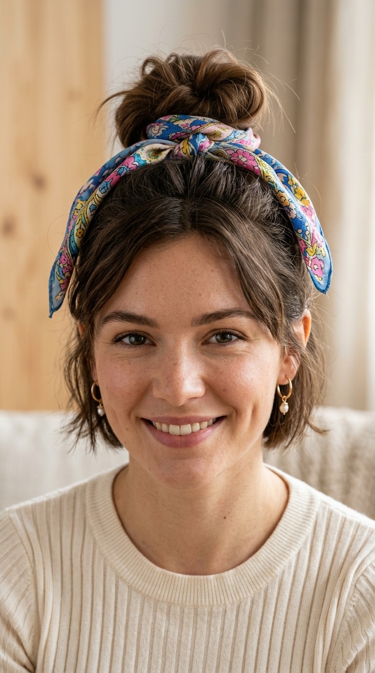 Messy Top Knot with Silk Scarf