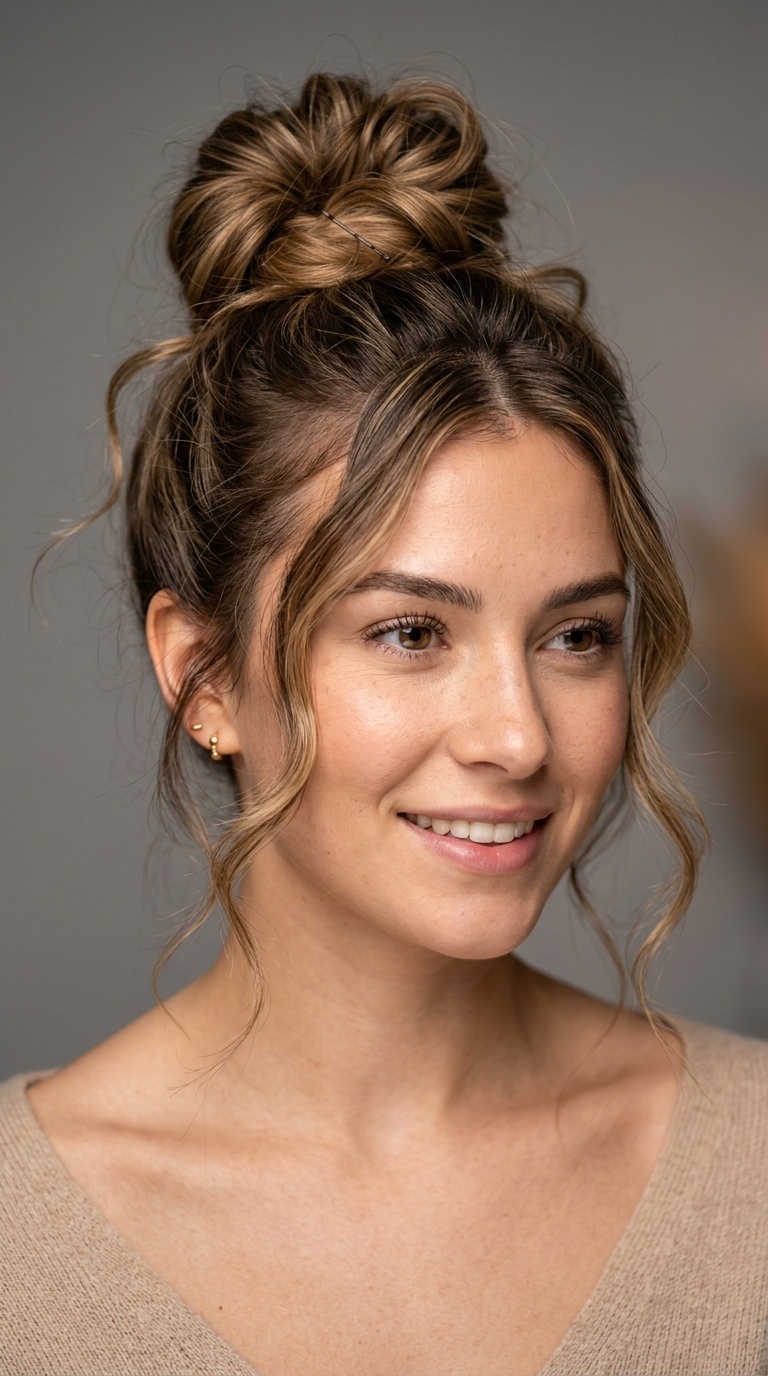 Messy Top Knot with Tendrils