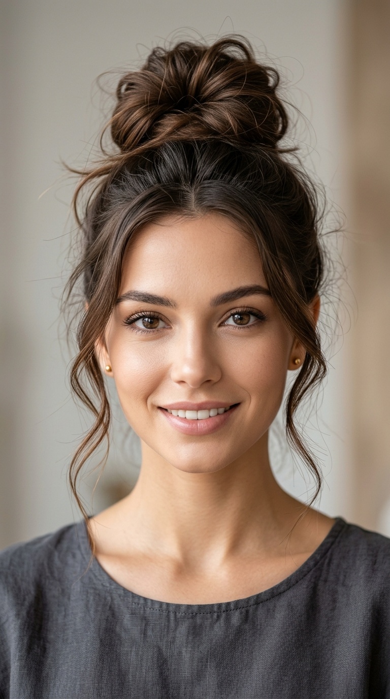 Messy Top Knot with Tendrils