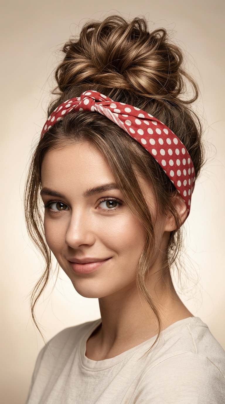 Messy Top Knot with Twisted Bandana
