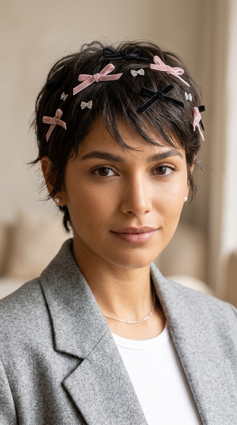 Micro-Bow Accents on a Pixie Cut