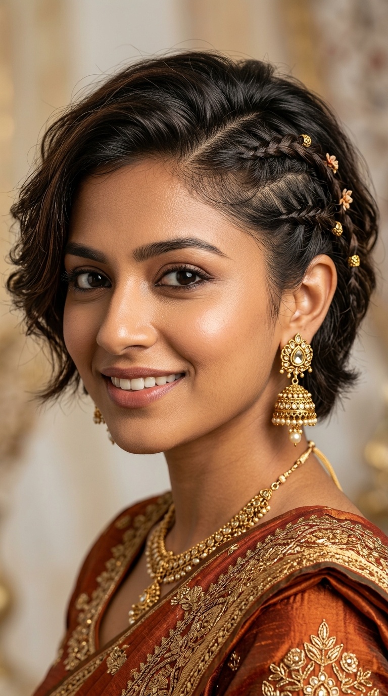 Micro-Braid Accents with Jhumka Earrings