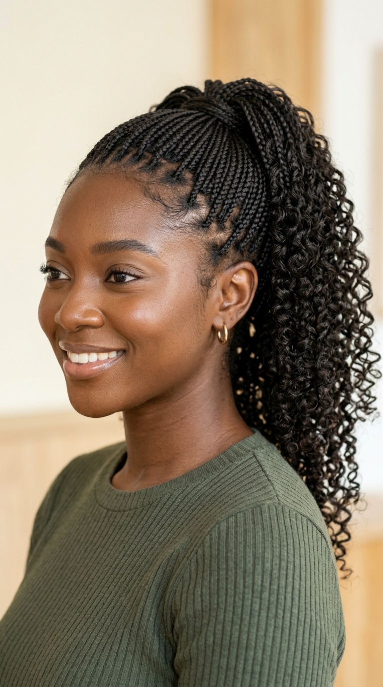Micro Braids into a Curly Ponytail