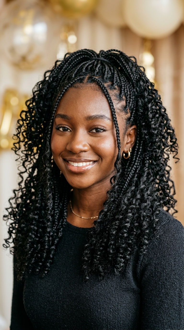 Micro Braids with Voluminous Curls