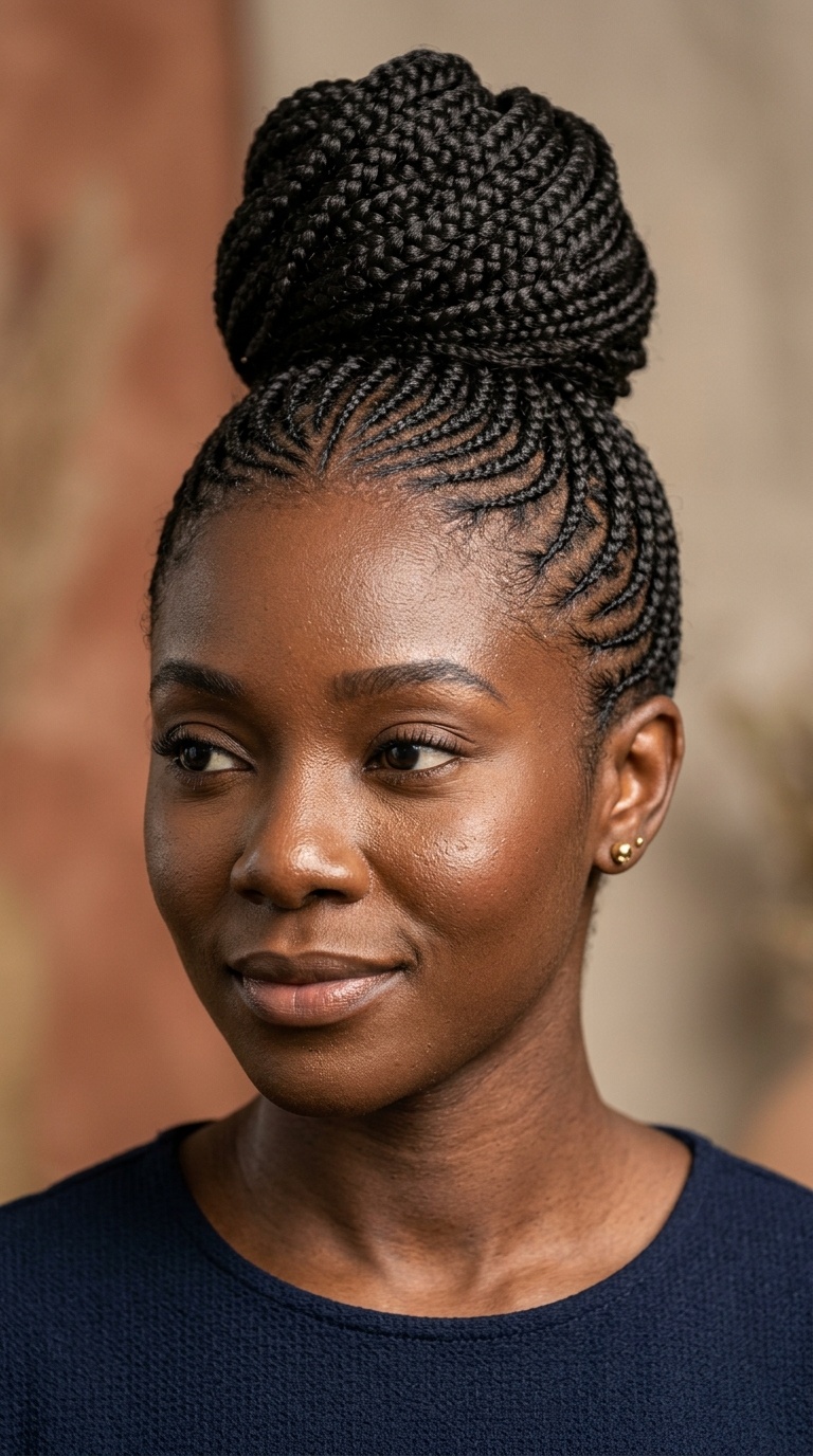 Micro-Cornrow Spiral Bun