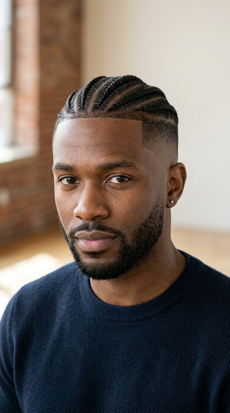 Micro Cornrows with Sharp Bald Fade