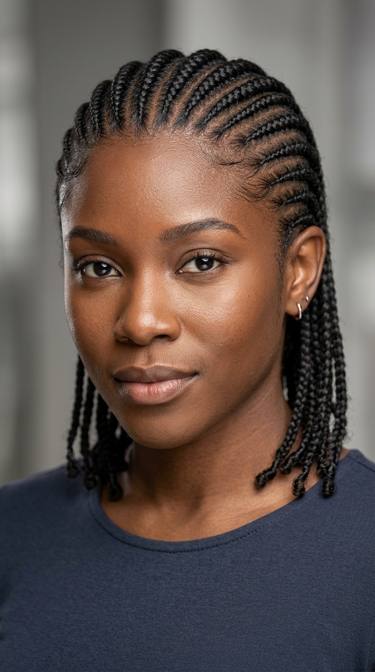 Micro Cornrows with Tapered Ends