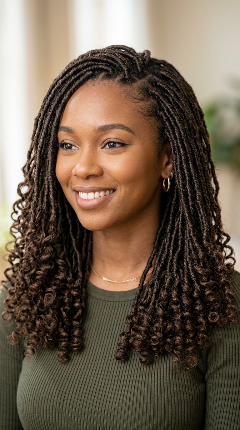 Micro Faux Locs with Curly Ends
