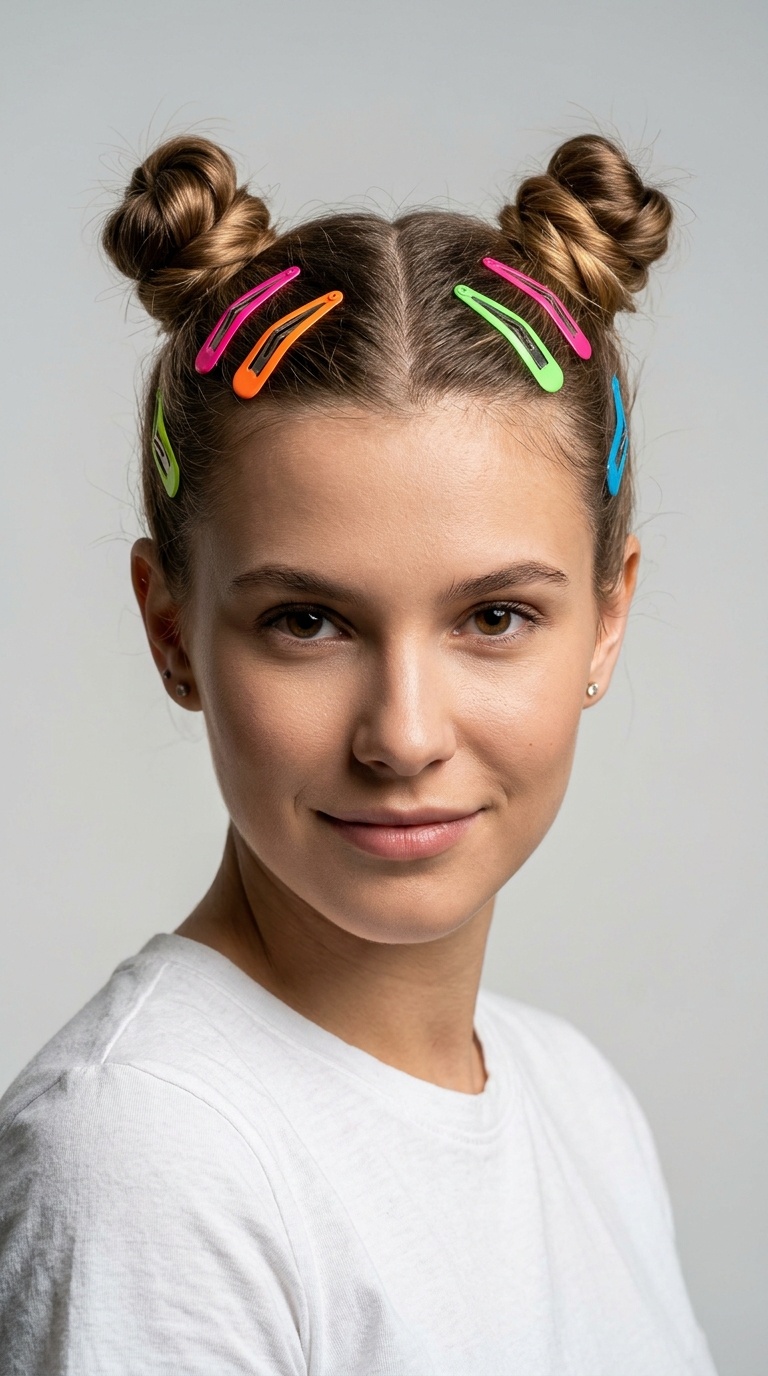 Micro Space Buns with Neon Snap Clips