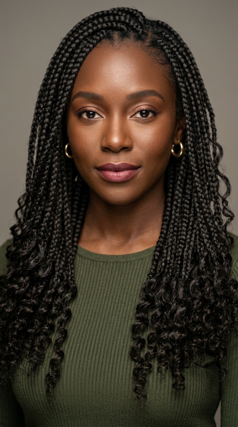 Mid-Back Braids with Curly Ends