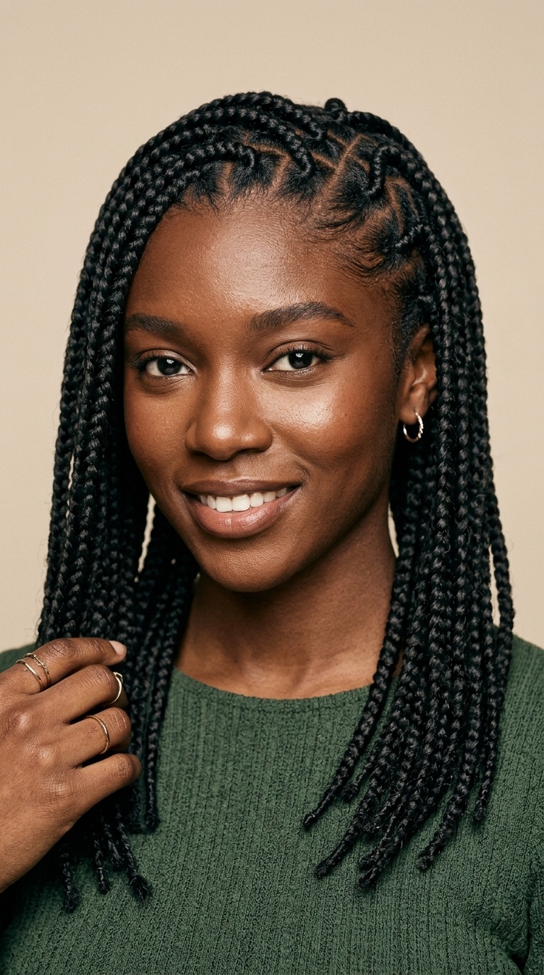 Mid-Back Knotless Braids with Swirl Parts