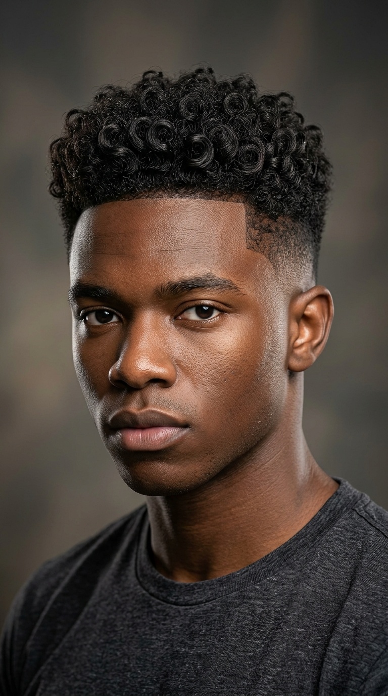 Mid-Drop Fade with Curly Top