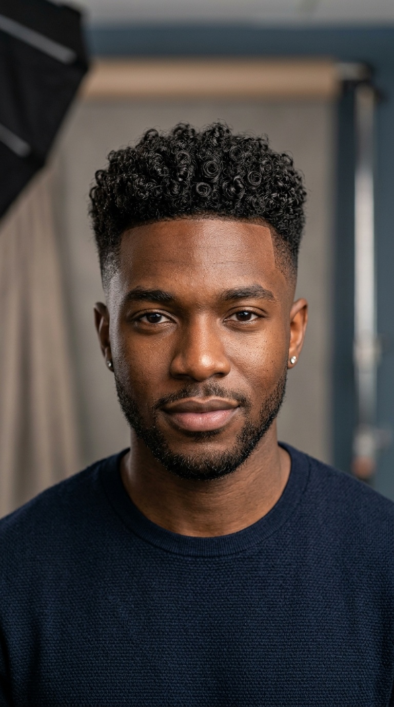 Mid-Fade with Curly Top